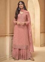 Light Pink Faux Georgette Eid Wear Embroidery Work Sharara Suit