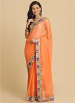 Orange Chiffon Casual Wear Embroidery Work Saree