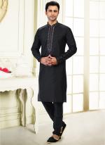 Black Jacquard Banarasi Silk Festival Wear Thread Work Kurta Pajama