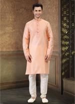 Peach Jacquard Banarasi Silk Festival Wear Thread Work Kurta Pajama