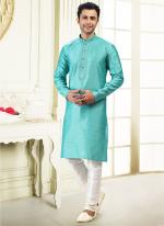 Teal Green Jacquard Banarasi Silk Festival Wear Thread Work Kurta Pajama