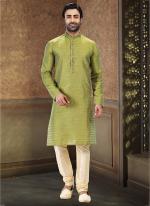 Green Jacquard Art Silk Festival Wear Thread Work Kurta Pajama