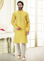 Yellow Jacquard Art Silk Festival Wear Thread Work Kurta Pajama