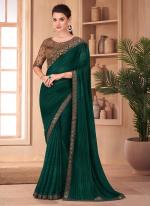 Bottle Green Satin Silk Party Wear Embroidery Work Saree