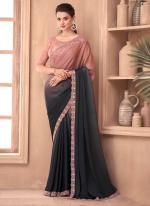 Grey Satin Silk Party Wear Embroidery Work Saree