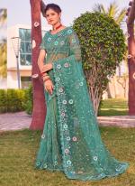 Firozi Net Wedding Wear Cording Work Saree