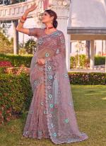 Peach Net Wedding Wear Cording Work Saree