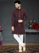 Dark Maroon Brown Soft  Jecquard Traditional Wear Weaving Italian Indo Western