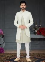 Off White Grey  Jecquard Traditional Wear Weaving Italian Indo Western