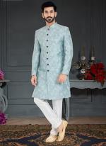 Aqua Sky Blue  Jecquard Traditional Wear Weaving Nawabi Indo Western