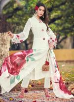 White Faux Georgette Traditional Wear Embroidery Work Readymade Salwar Suit