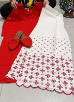 Red Cambric Cotton Party Wear Sequins Work Readymade Salwar Suit