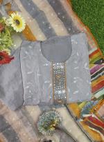 Grey Organza Wedding Wear Embroidery Work Dress Material