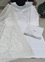 White Cotton Traditional Wear Lucknowi Work Readymade Salwar Suit