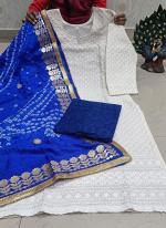 Blue Cotton Festival Wear Lucknowi Work Readymade Salwar Suit