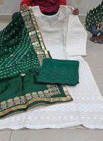 Bottle Green Cotton Festival Wear Lucknowi Work Readymade Salwar Suit