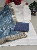 Grey Cotton Festival Wear Lucknowi Work Readymade Salwar Suit