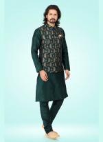 Green Banarasi Silk Traditional Wear Jacquard Kurta Pajama With Jacket
