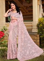 Dusty Peach Net Traditional Wear Moti Work Saree