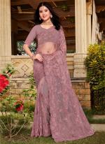 Lavender Net Traditional Wear Moti Work Saree