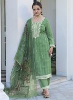 Green Cotton Silk Party Wear Khatli Work Readymade Salwar Suit