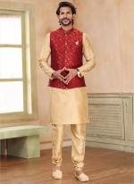 Maroon Banarasi Silk Festival Wear Jacquard Kurta Pajama