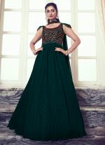 Green Georgette Party Wear Thread Work Gown With Dupatta