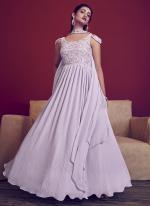 Lavender Georgette Party Wear Thread Work Gown With Dupatta