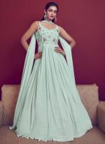 Sky Blue Georgette Party Wear Thread Work Gown With Dupatta