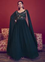 Teal Blue Georgette Party Wear Thread Work Gown With Dupatta