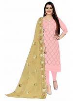 Pink Chanderi Silk Casual Wear Weaving Churidar Suit