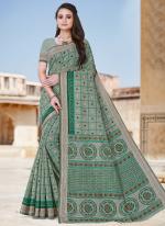Green Cotton Regular Wear Printed Saree