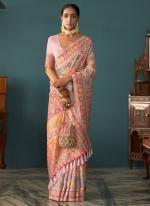 Light Pink Pashmina Wedding Wear Embroidery Work Saree