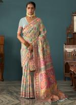 Sky Blue Pashmina Wedding Wear Embroidery Work Saree