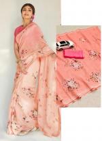 Peach Linen Daily Wear Digital Printed Saree