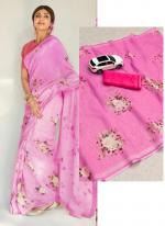 Pink Linen Daily Wear Digital Printed Saree