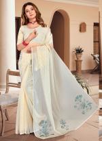 Cream Shimmer Silk Festival Wear Swarovski Work Saree