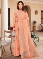 Peach Shimmer Silk Festival Wear Swarovski Work Saree