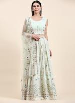 Pista Green Viscose Georgette Traditional Wear Lucknowi Work Ready To Wear Lehenga Choli