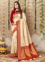 Cream Maroon Silk Traditional Wear Weaving Saree