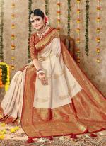 Beige Maroon Brocade Silk Festival Wear Weaving Saree