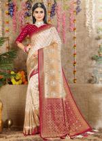 Cream Rani Dola Silk Festival Wear Weaving Saree