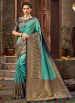 Firozi Brocade Silk Wedding Wear Weaving Saree