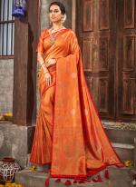 Orange Brocade Silk Wedding Wear Weaving Saree