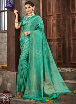 Teal Brocade Silk Wedding Wear Weaving Saree