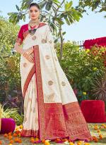 White Pink Silk Festival Wear Weaving Saree