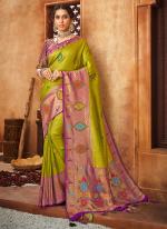 Olive Green Brocade Silk Party Wear Stone Work Saree