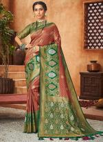 Red Green Brocade Silk Party Wear Stone Work Saree