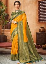 Yellow Brocade Silk Party Wear Stone Work Saree