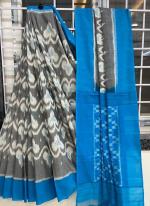 Light Grey Linen Daily Wear Digital Printed Saree